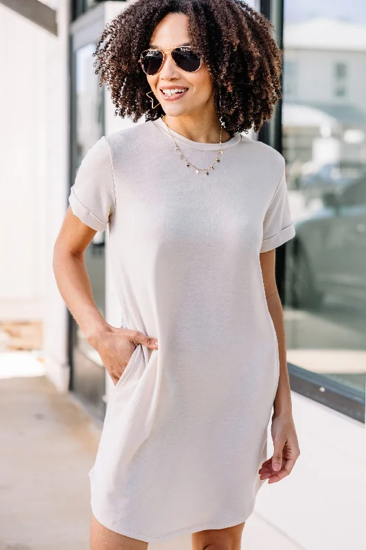 On The Go Taupe Brown T-shirt Dress