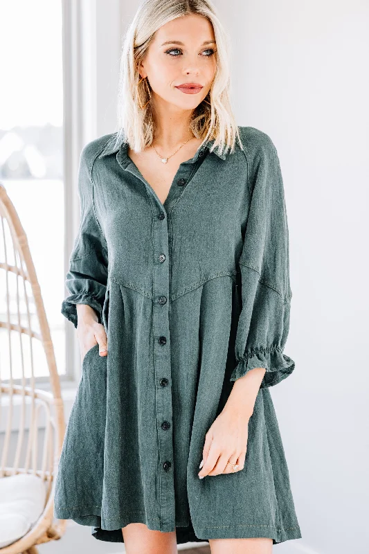 Part Of You Forest Green Hand Dyed Button Down Dress