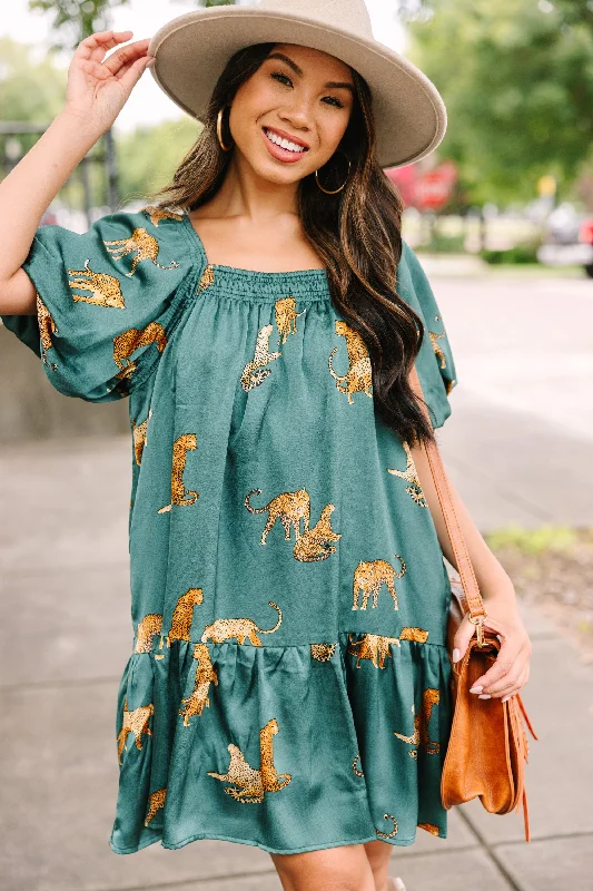 Ready For The Day Emerald Green Cheetah Print Dress