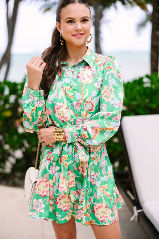 Stay On The Line Green Floral Dress