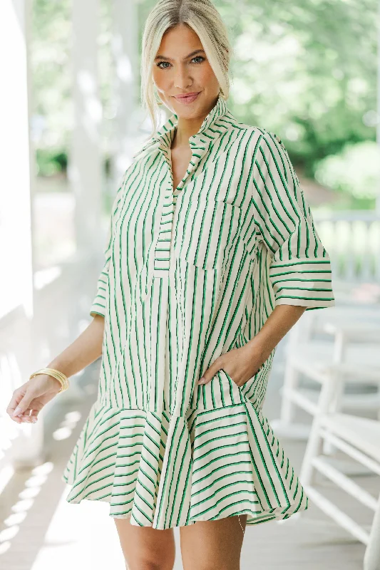 Sunday Stroll Green Striped Dress