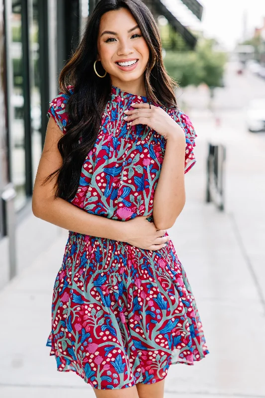 Treat Yourself Burgundy Red Floral Dress