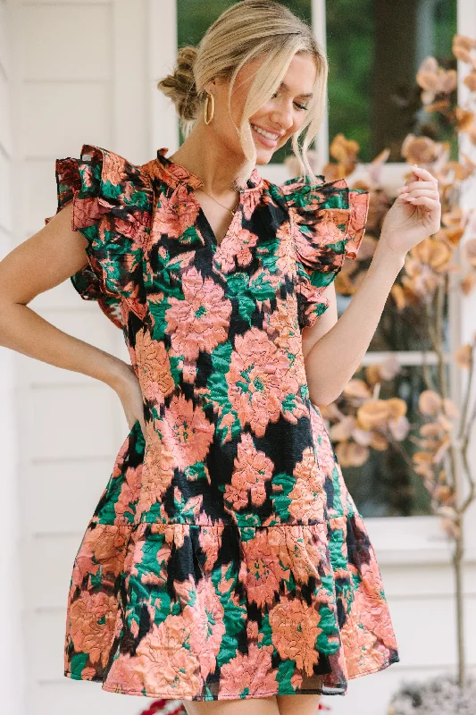 You're The One Black Foral Ruffled Dress