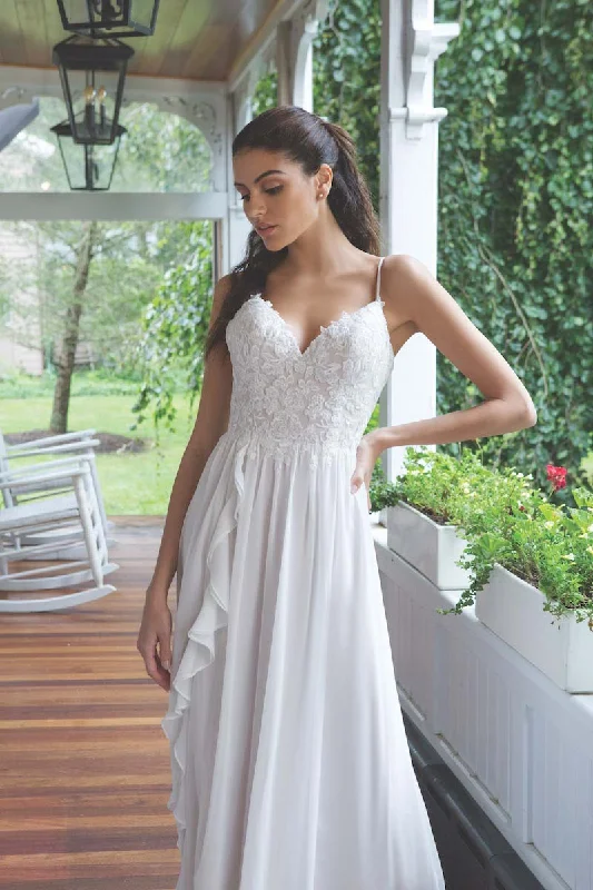 V Neckline Shoestring Strap Lace Bodice with Chiffon Skirt Wedding Dresses Online #11074