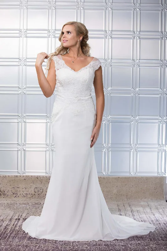 Mermaid V Neckline V Back with Lace & Chiffon Wedding Dresses Online - #1158