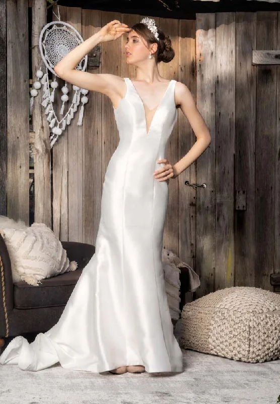 Satin V Neck, V Back Mermaid Wedding Dresses Online - #1212