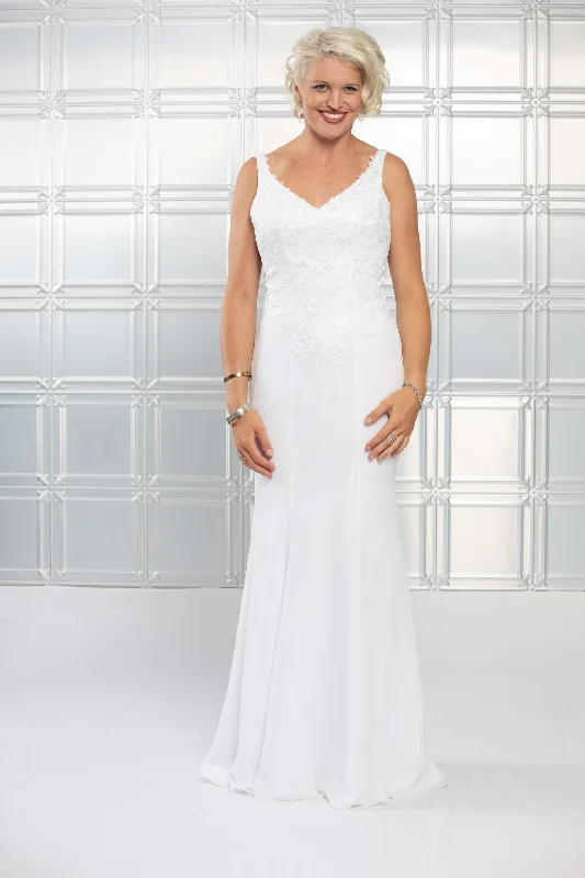 V Neckline Chiffon with Low Back and Lace Bodice Wedding Dresses Online - #1249