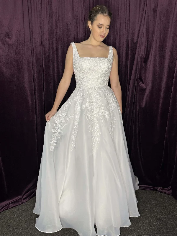 Show Sample: #1787 - Organza A-Line Wedding Dress with Square Neckline with Lace