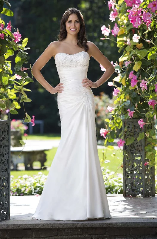 Satin Smile Neckline Strapless Beaded Bodice Wedding Dresses Online - #3918