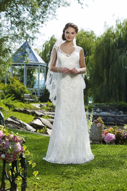 Dress with Lace Overlay, A 2-in-1 design. V neckline Bridal Dress - #6101