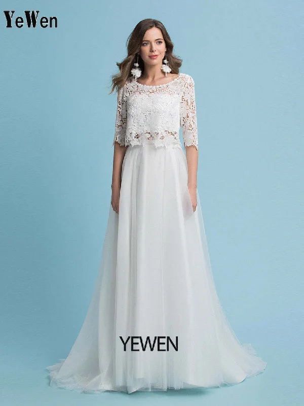 A-Line Bohemian Wedding Dresses Lace Top Beach Wedding Bridal Gown