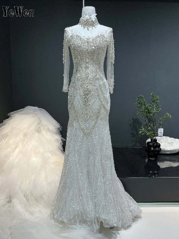 Amazing Fully Beaded Mermaid Wedding Dress With Detachable Train YW0843