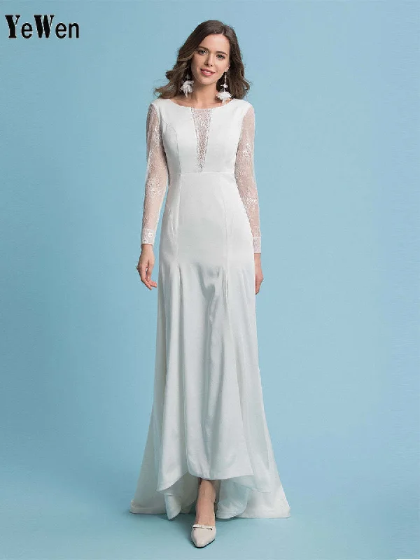 Mermaid / Trumpet Wedding Dresses Round Neck Court Train Lace Full Sleeves Casual Vintage