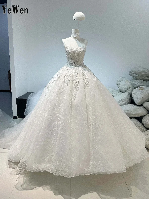 Elegant Off the Shoulder Ball Gown High Quality Lace Wedding Dress YW0829