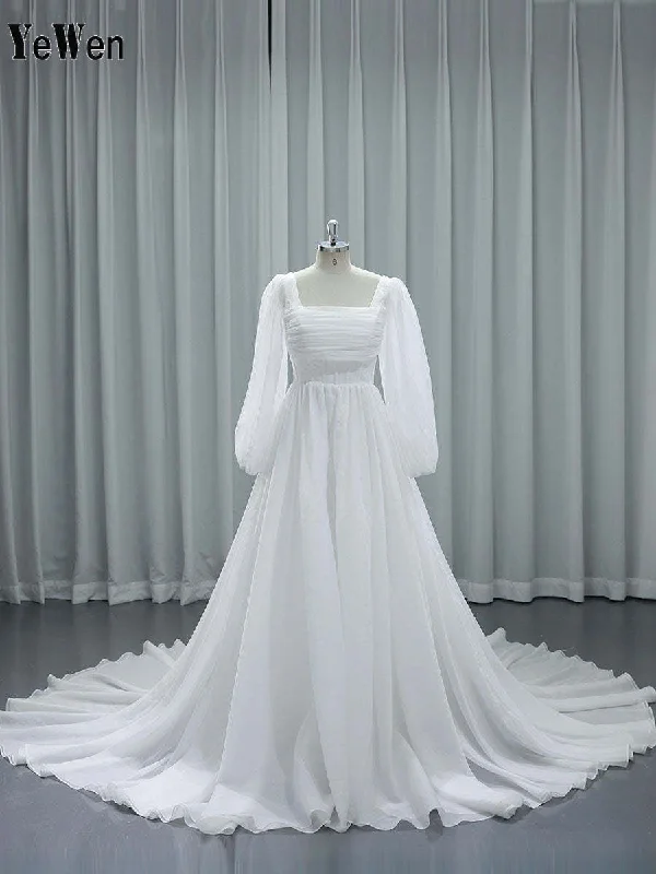 Long Sleeves Colored Wedding Dresses Silk Unique Wedding Dresses with Color YW231150