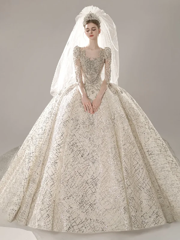 Luxurious Arabic Long Sleeves wedding dress Bling Lace Wedding Gown YW0849