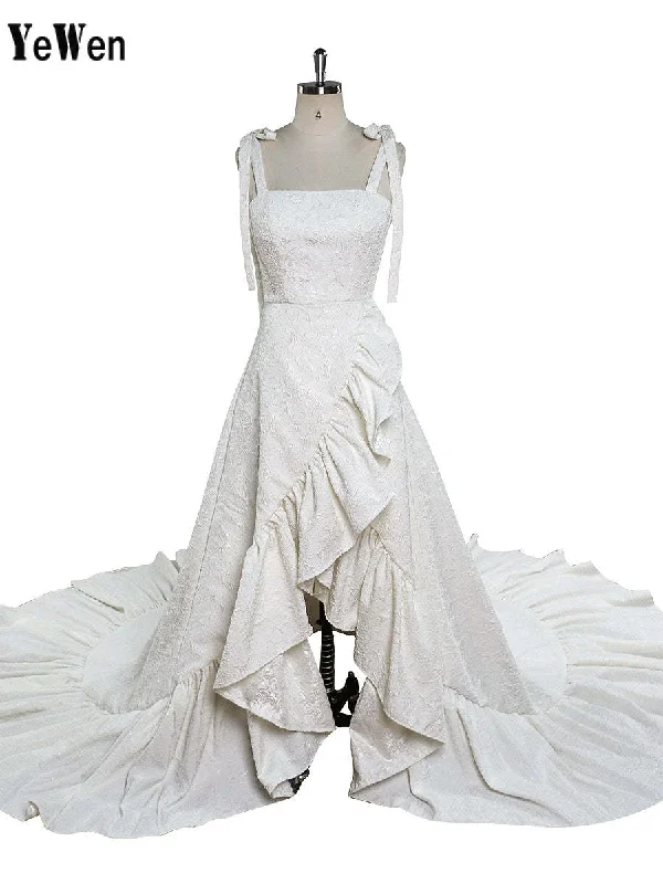 Sleeveless Retro High Quality Elegant Jacquard White Wedding Dress YEWEN YW221112