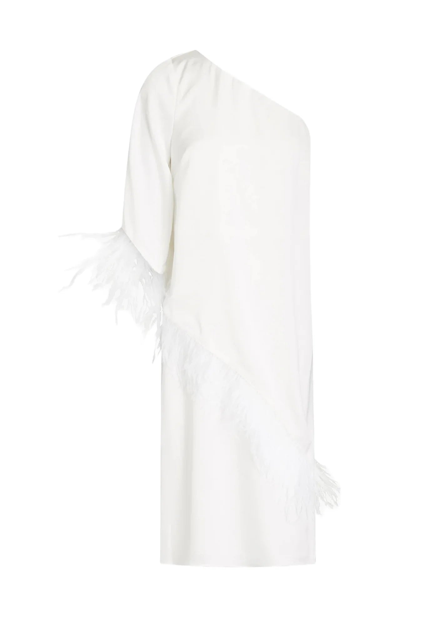 ONE-SHOULDER FEATHER-TRIMMED DRESS