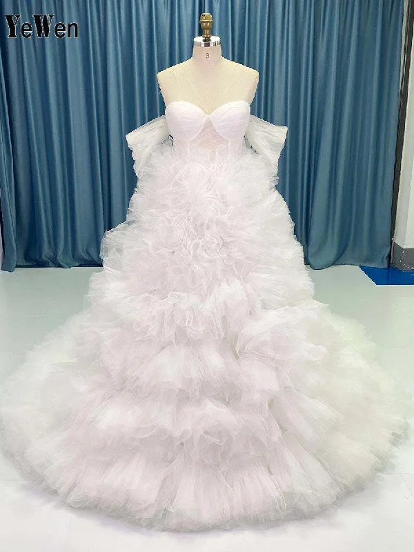 Elegant Off the Shoulder Tiered Tulle Flower Wedding Dress for Women YW230521