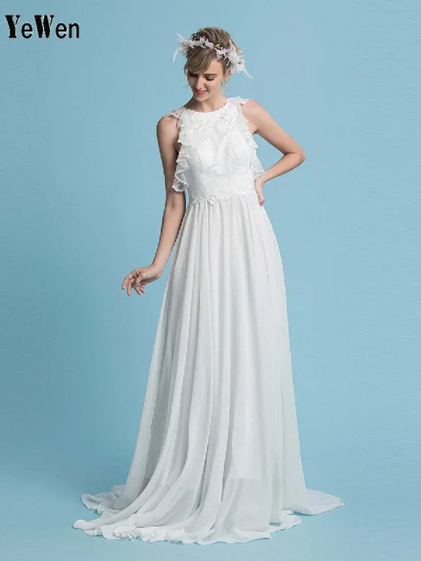 Romantic Bohemian Wedding Dress Chiffon Minimalist Summer Bridal Dress