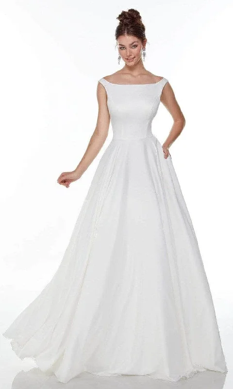 Alyce Paris - Bateau Neck Satin Wedding Gown 7054 - 1 pc Diamond White In Size 6 Available