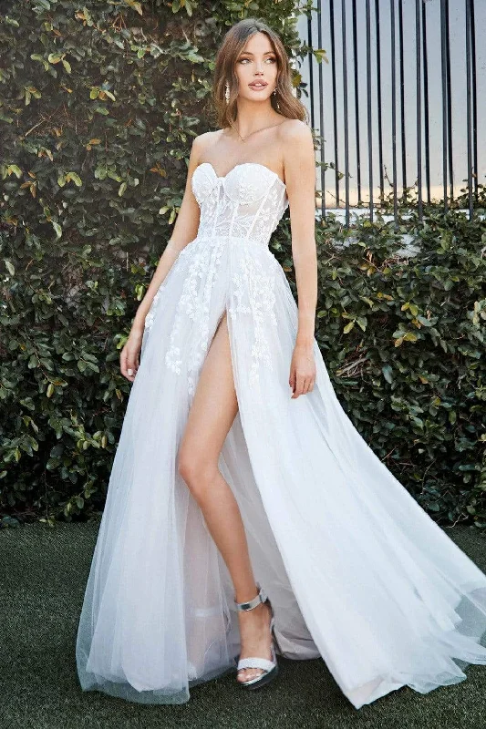 Cinderella Divine Bridal - CB065W Strapless Bustier Applique Tulle Bridal Gown