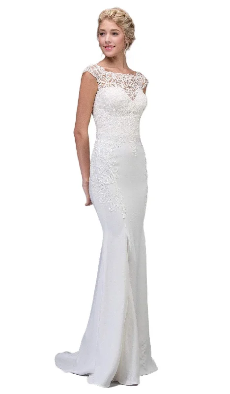 Eureka Fashion Bridal - Lace Illusion Bateau Satin Wedding Dress