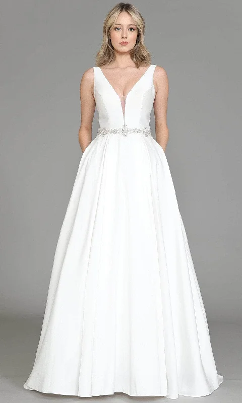 Poly USA 8498 - V-Neck Jeweled Waistline Bridal Gown