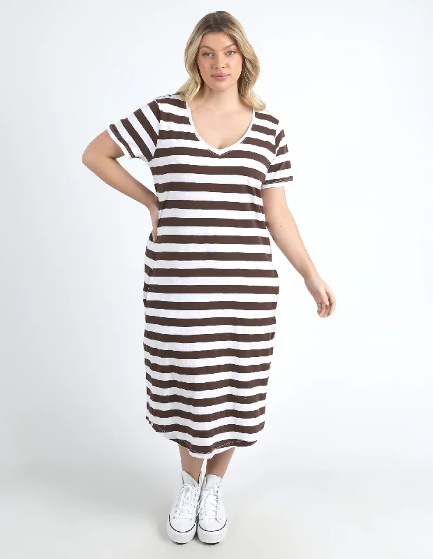 Elm Maeve Midi Dress Stripe Chocolate/White Stripe