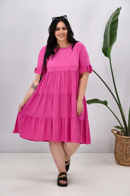 New U Collection Round Neck Midi Dress Pink