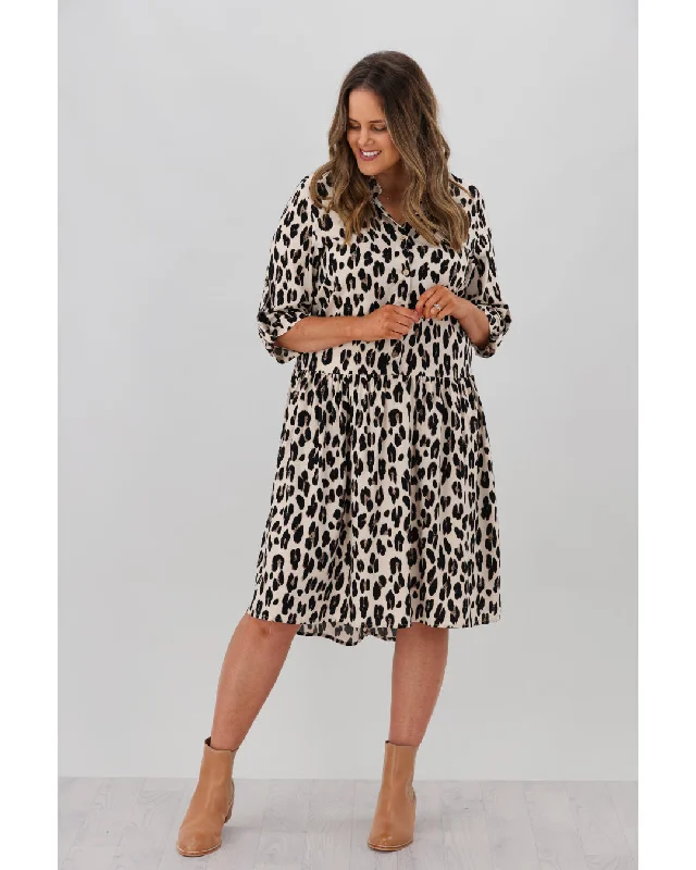 New U Collection Shirt Styled Midi Dress Animal