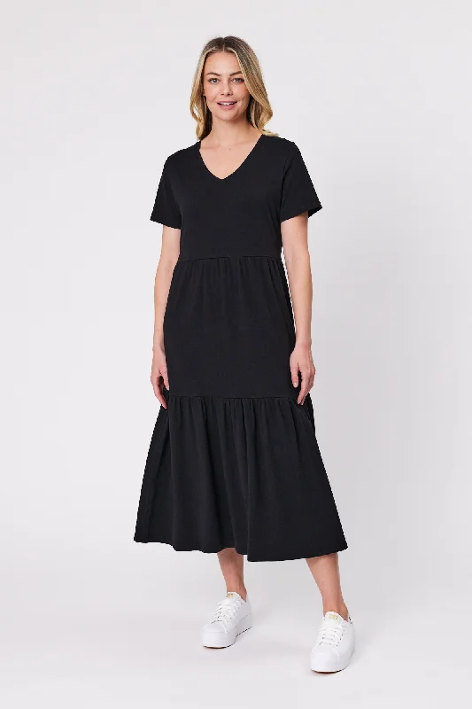 Shine On Essentials Tiered Midi Dress Black