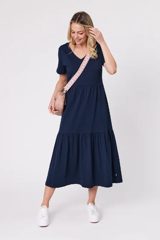 Shine On Essentials Tiered Midi Dress Navy