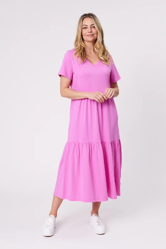 Shine On Essentials Tiered Midi Dress Super Pink