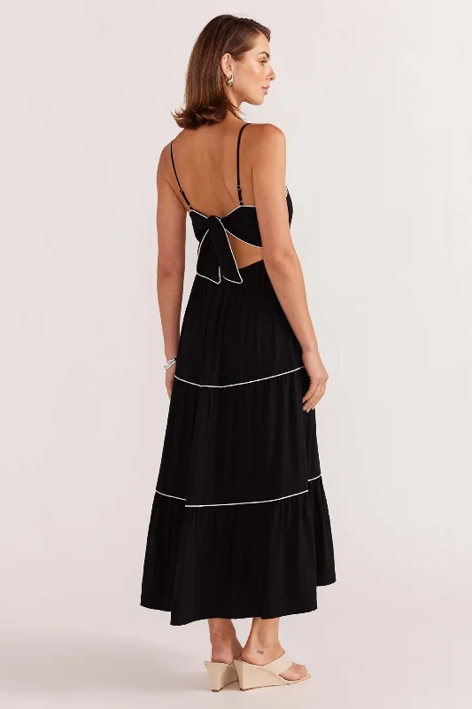 Alexe Black White Tie Back Midi Dress