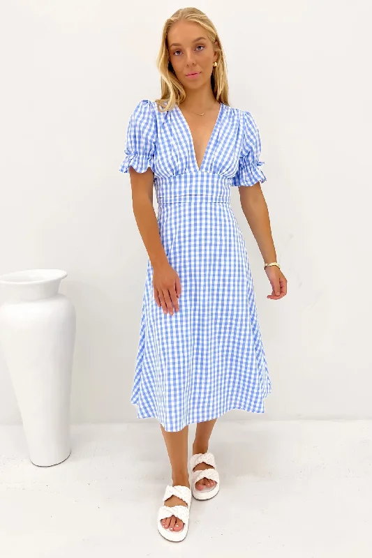 Aspyn Midi Dress Blue Gingham