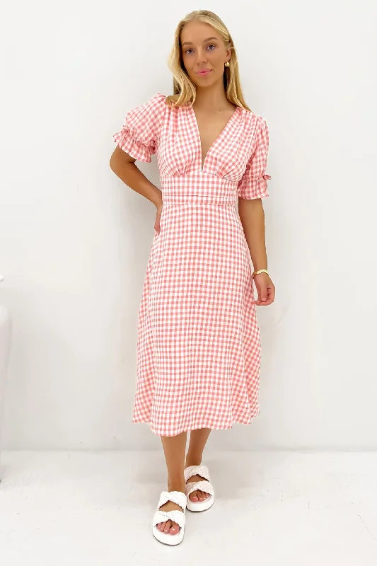 Aspyn Midi Dress Pink Gingham