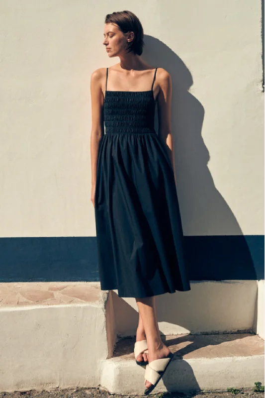 Aubrey Black Rouched Midi Dress