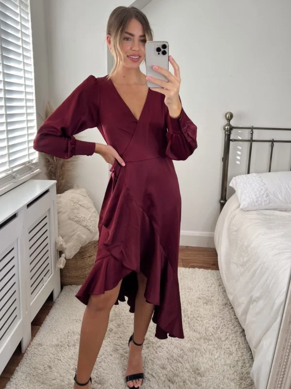 Charlotte Wrap Midi Dress / Mulberry Red