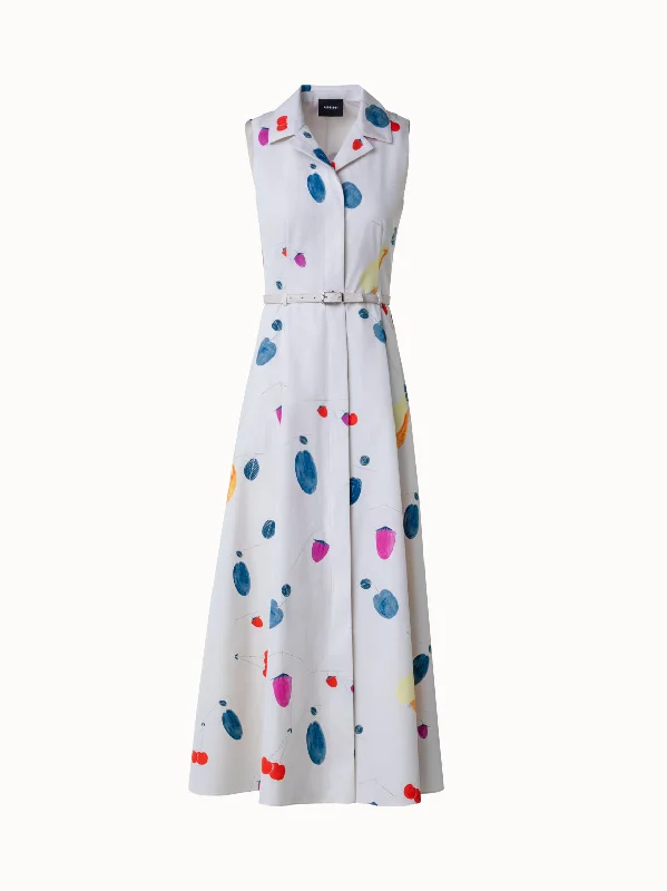 Cotton Midi Dress with Fruits Print