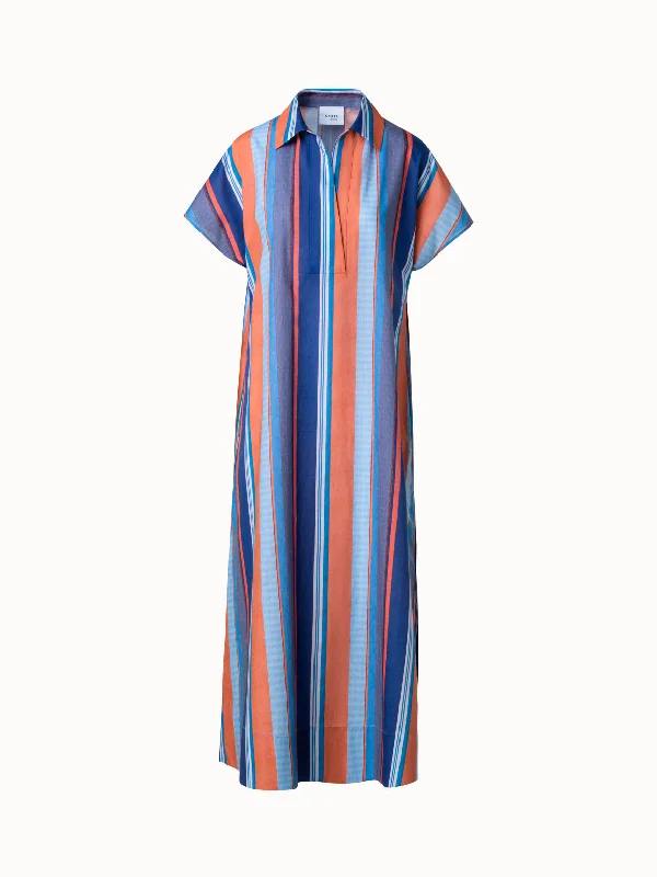 Cotton Midi Shirt Dress with Allover Stripes