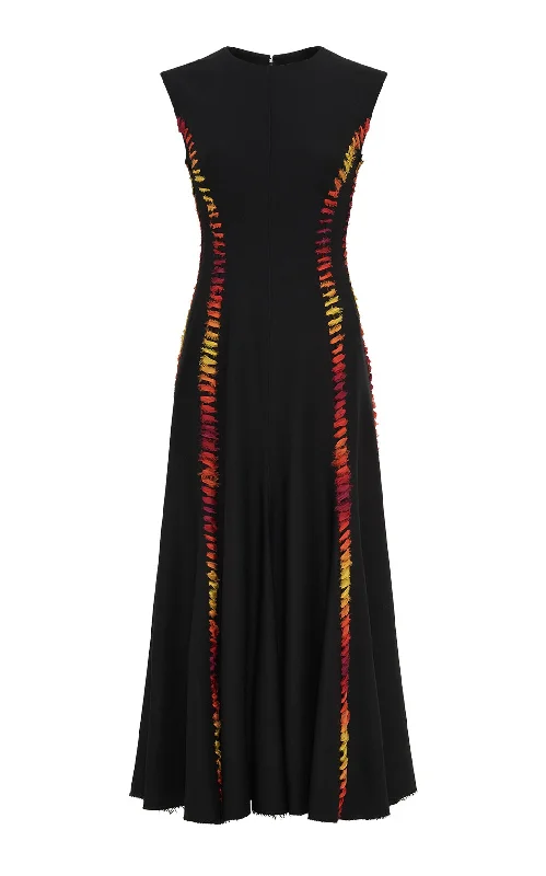 Kendal Laces Midi Dress in Black Wool