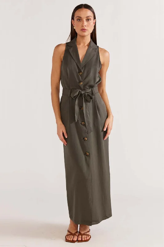 Kendi Khaki Cargo Midi Dress