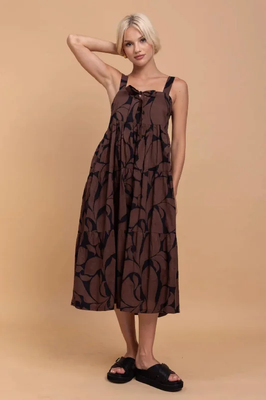 Kiss Me Again Black Chocolate Floral Midi Dress