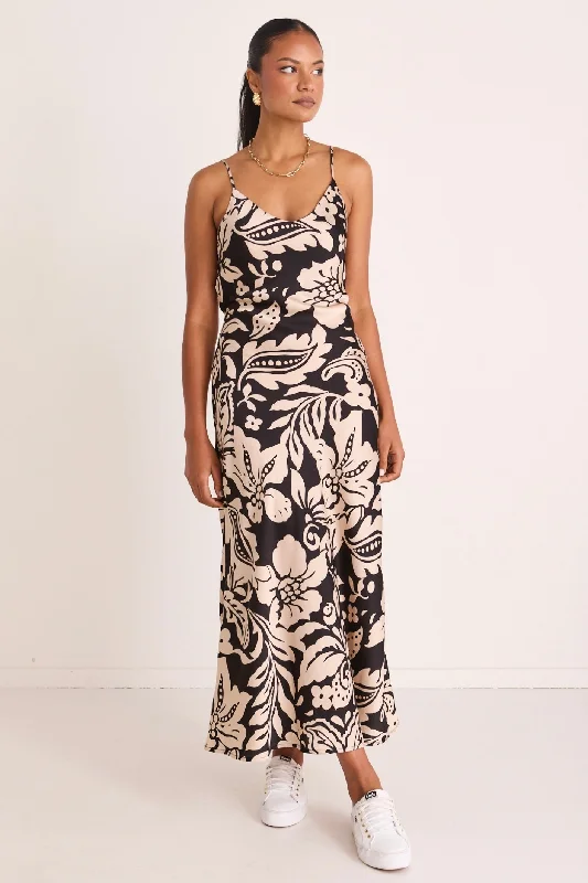 Moondance Black Baroque Bias Slip Midi Dress