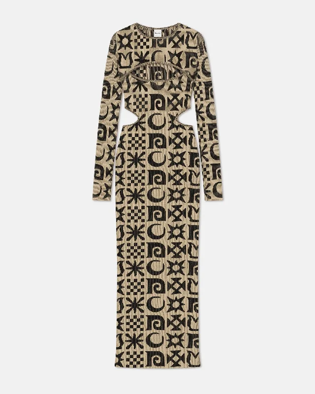 Onika - Cut-Out Rib-Jacquard Midi Dress - Creme/Black Kopjafa