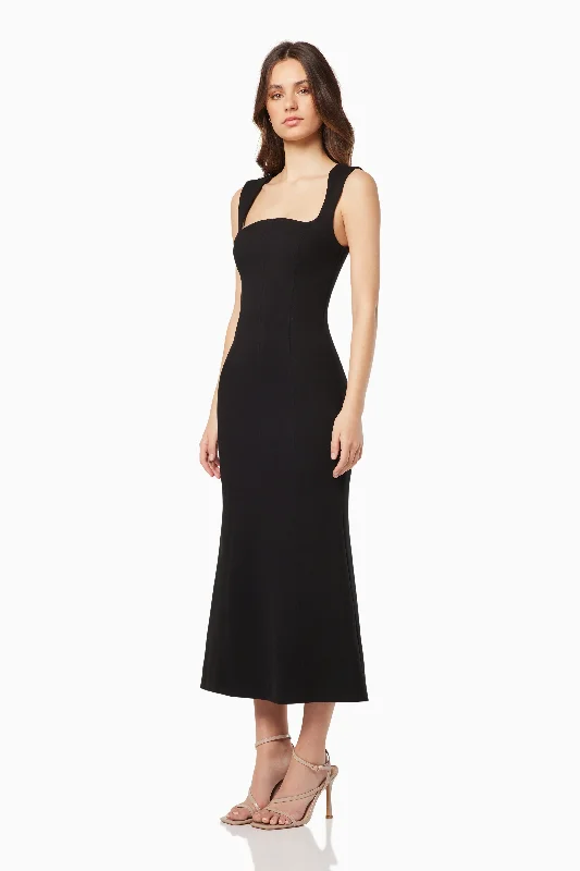 Perri Sculpted Square Neck Midi Dress in Black