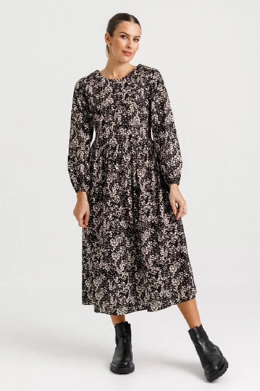 Pippo Dark Ditsy LS Midi Dress