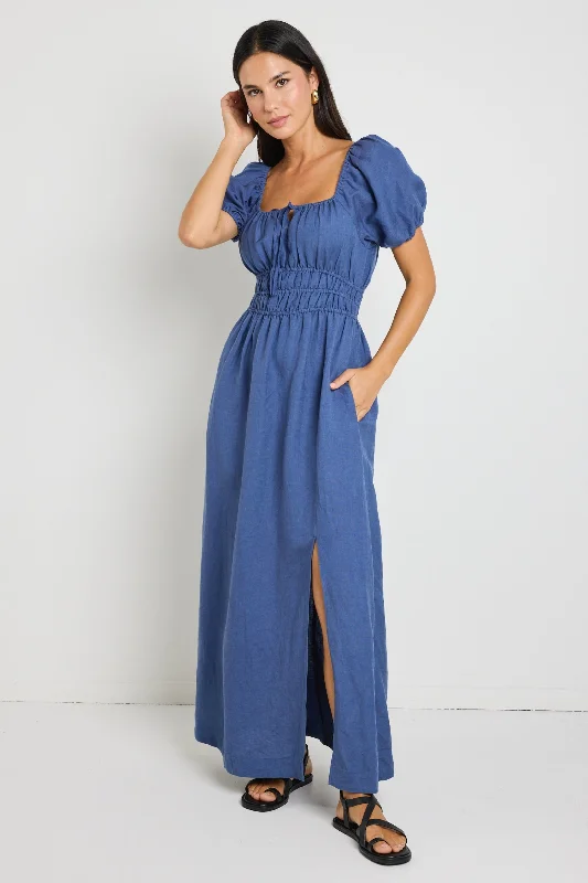 Roma Mid Blue SS Poet Midi Dress