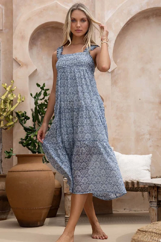 Vacay Blue Print Aries Midi Dress